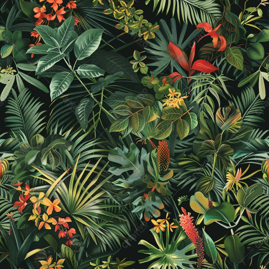 Textura Tropical Folhagem para Papel de Parede