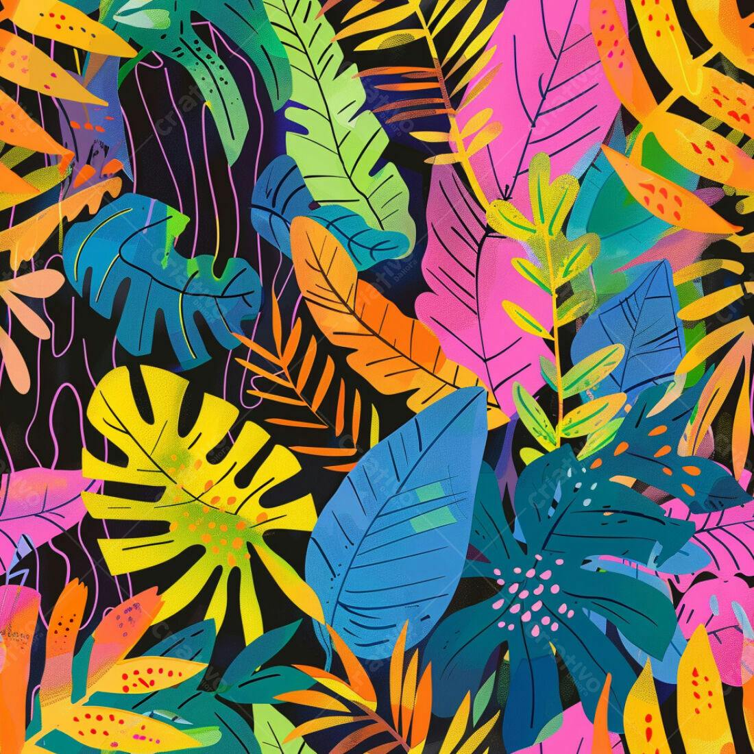 Textura Folhas Tropicais Coloridas para Fundo