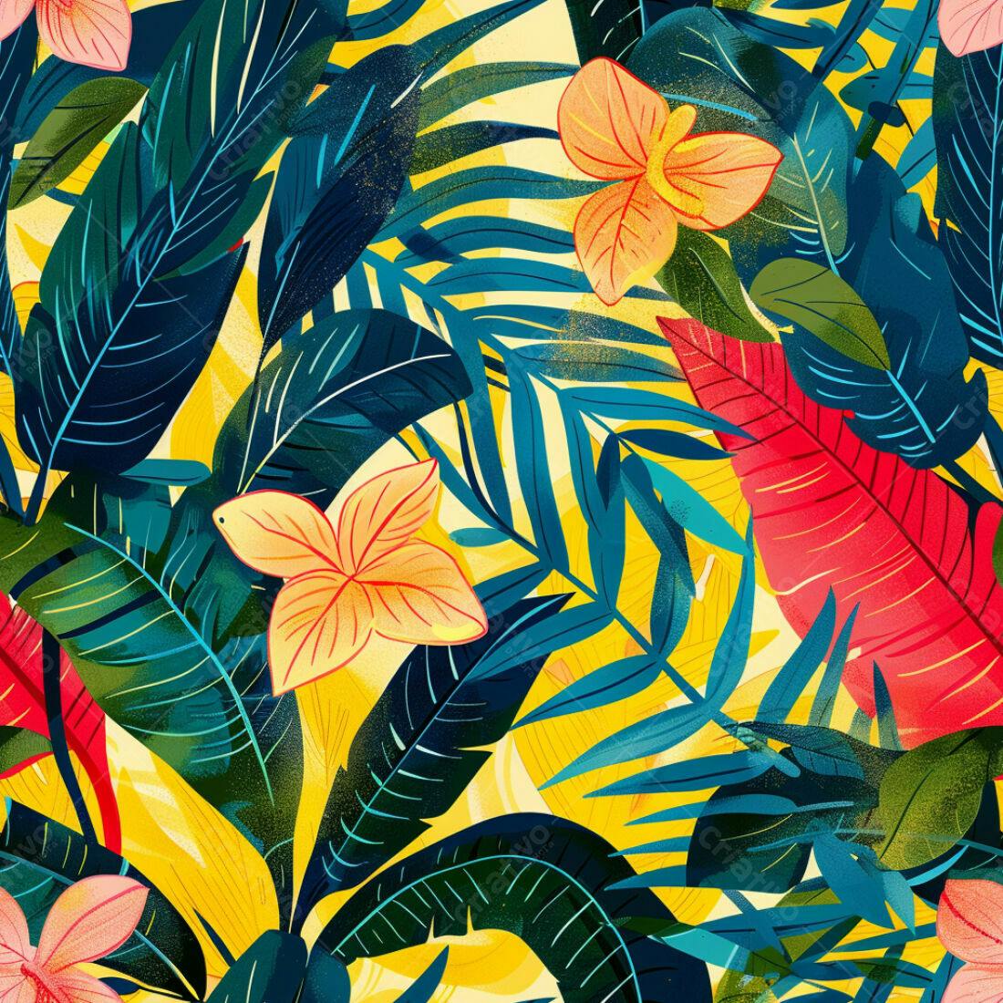 Textura Folhagem Tropical Vibrante para Fundo