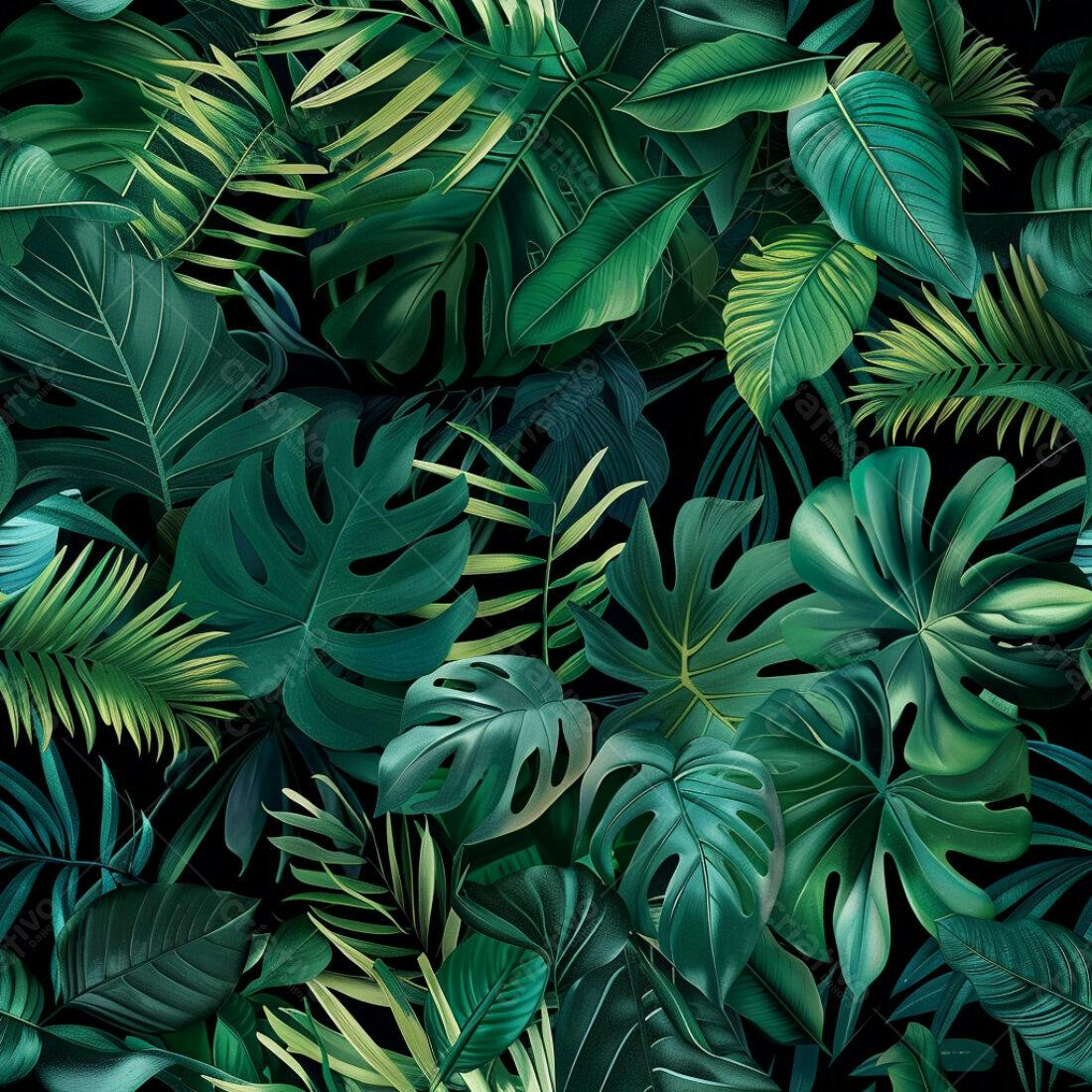 Textura Folhas Tropicais Escura para Fundo