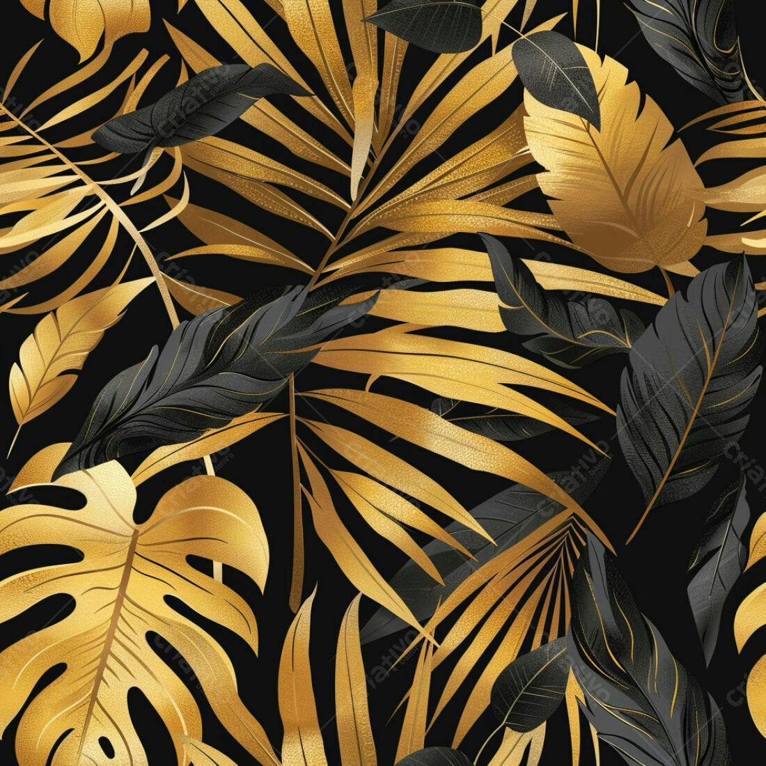 Textura Folhas Douradas e Pretas para Fundo