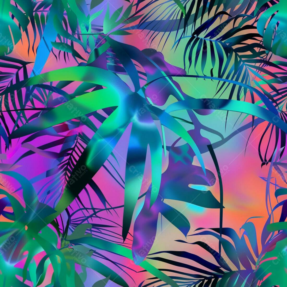 Textura Folhas Tropicais Neon para Fundo