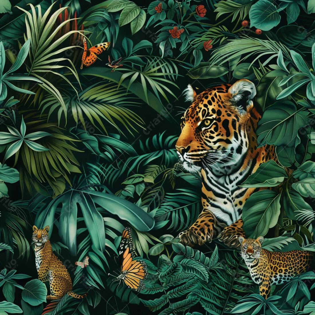Textura Selva com Jaguares para Papel de Parede