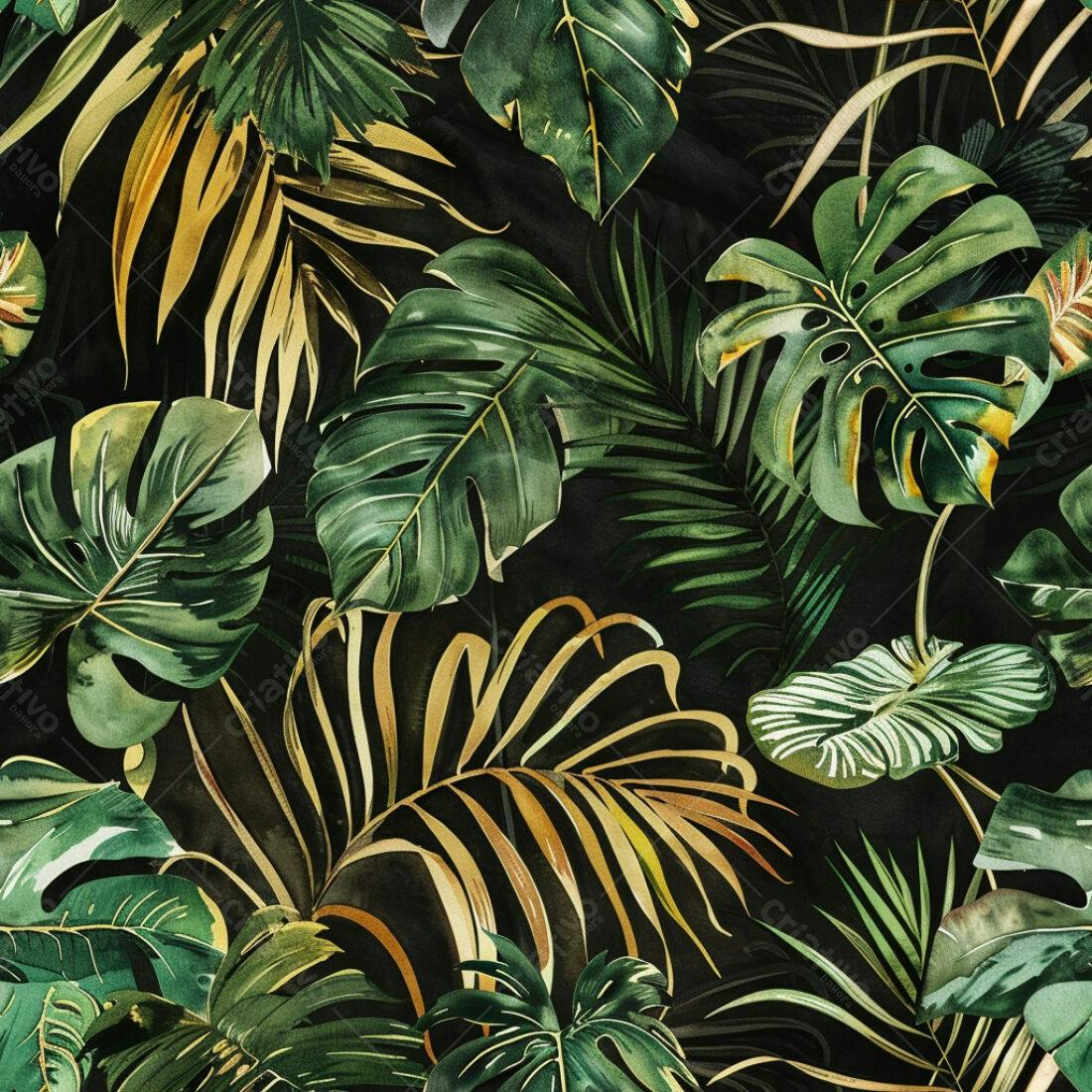 Textura Folhagem Tropical para Papel de Parede