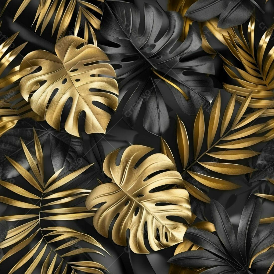Textura Folhas Douradas e Pretas para Fundo