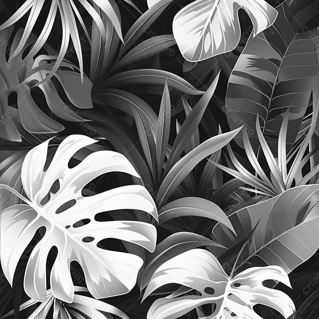Textura Folhas Tropicais Monocromáticas para Fundo