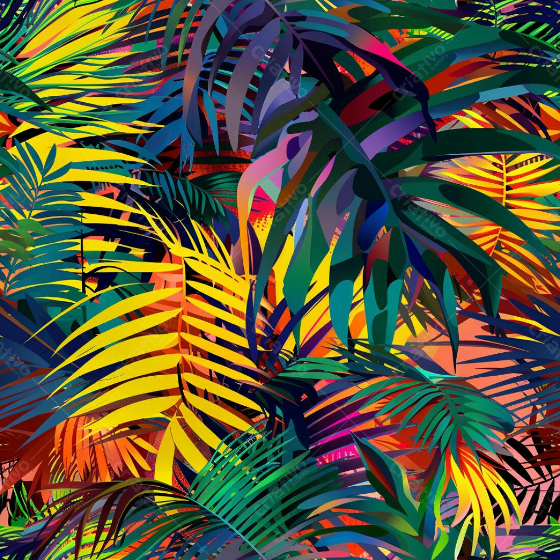 Textura Folhagem Tropical Vibrante para Fundo