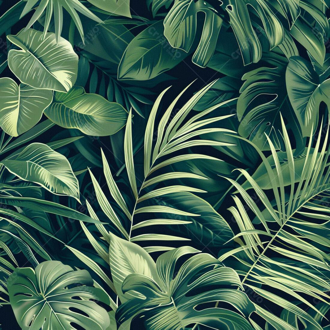 Textura Folhagem Tropical Verde para Fundo