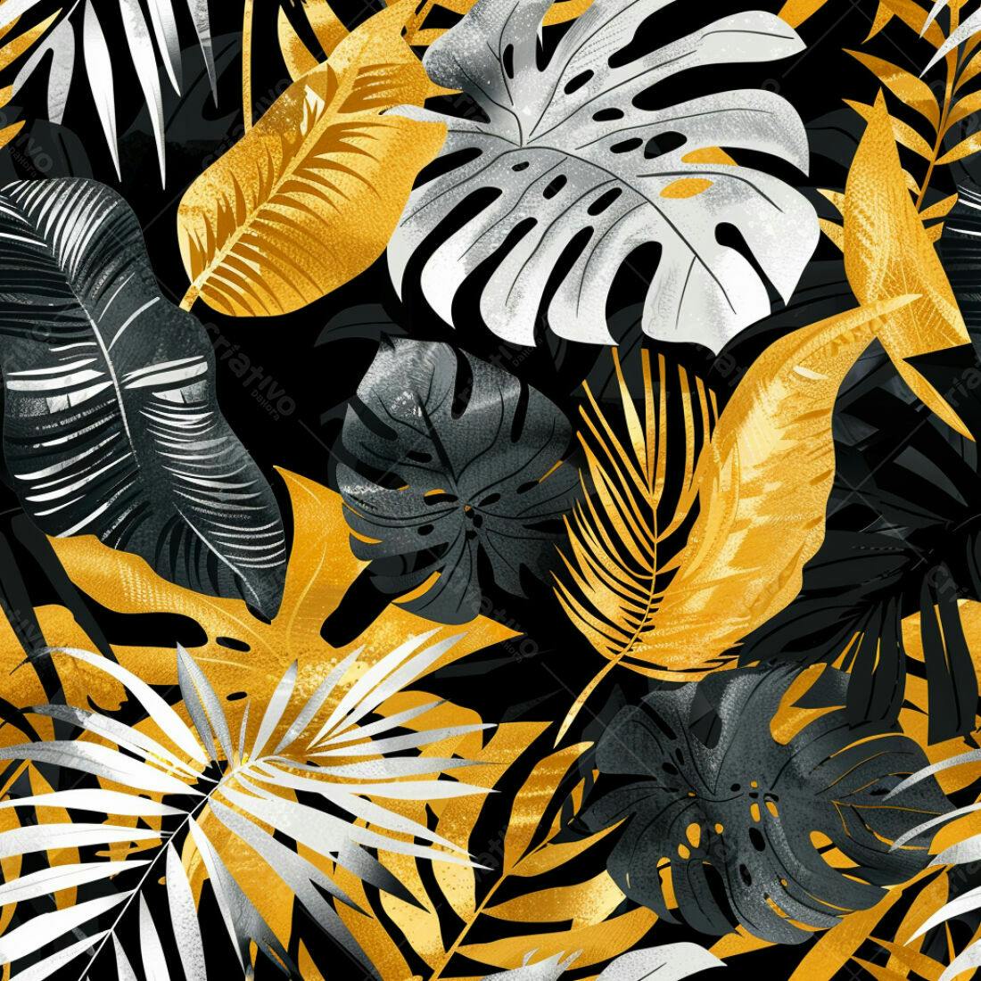 Textura Folhas Tropicais Douradas e Prateadas para Fundo