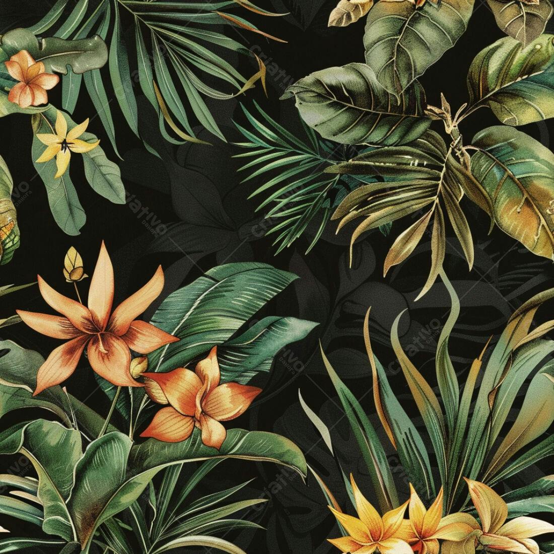Textura floral tropical escura para papel de parede