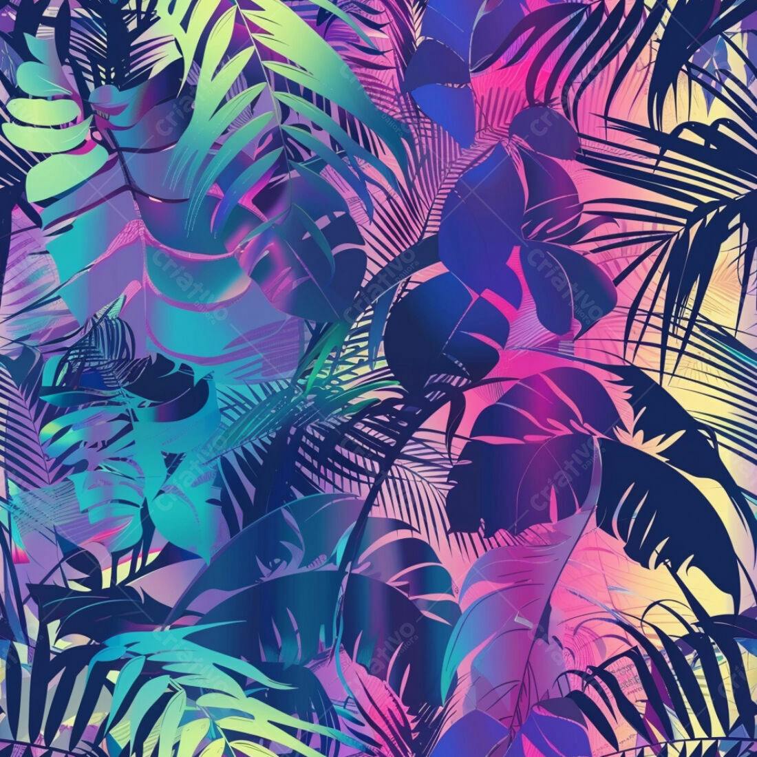 Textura Folhas Tropicais Neon para Fundo