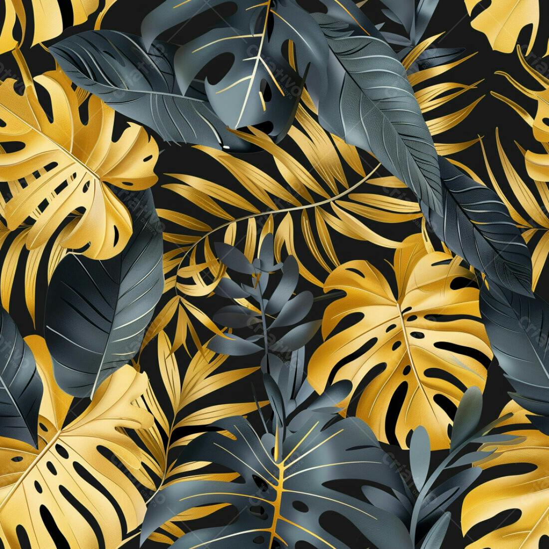Textura Folhas Tropicais Douradas e Cinzas para Fundo