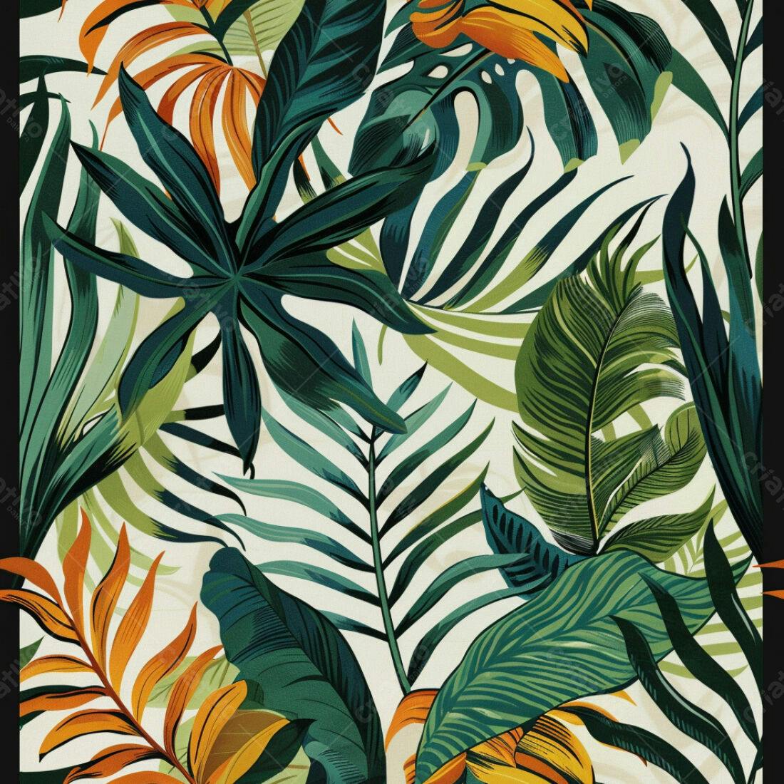 Textura Folhagem Tropical para Papel de Parede