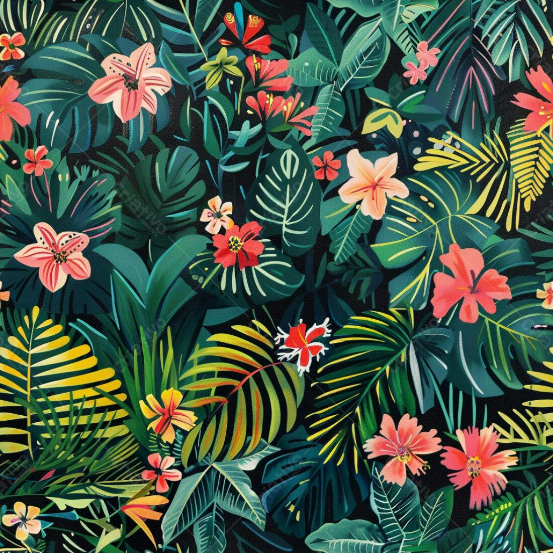 Textura Tropical Flores e Folhas para Fundo