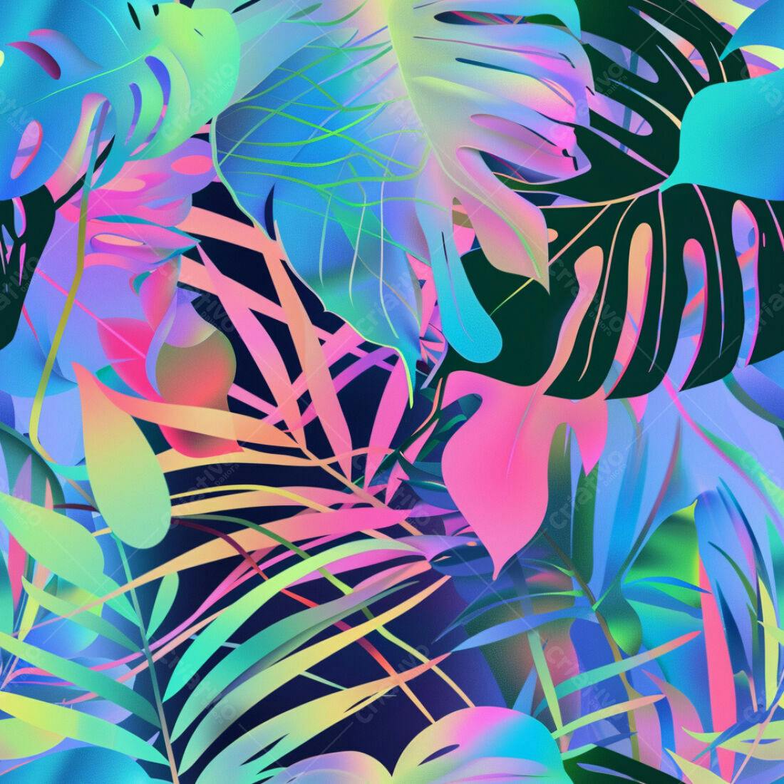 Textura Folhas Tropicais Neon para Fundo