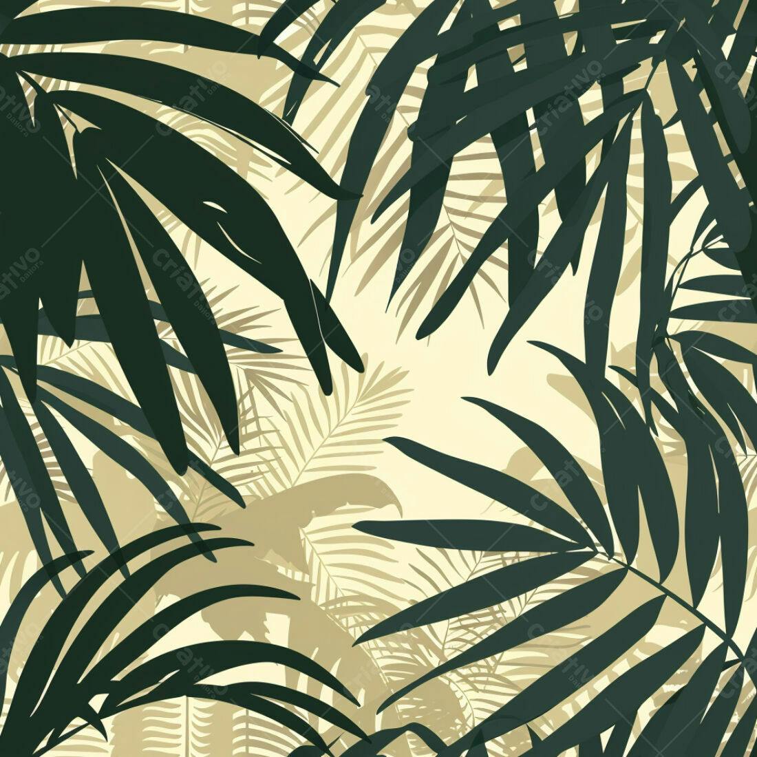 Textura Folhas Tropicais Verde e Bege para Fundo