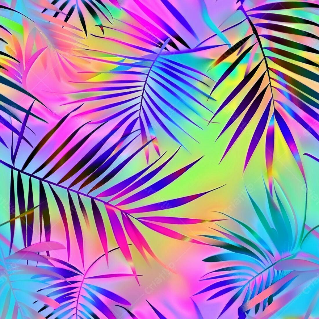 Textura Folhas Tropicais Neon para Fundo
