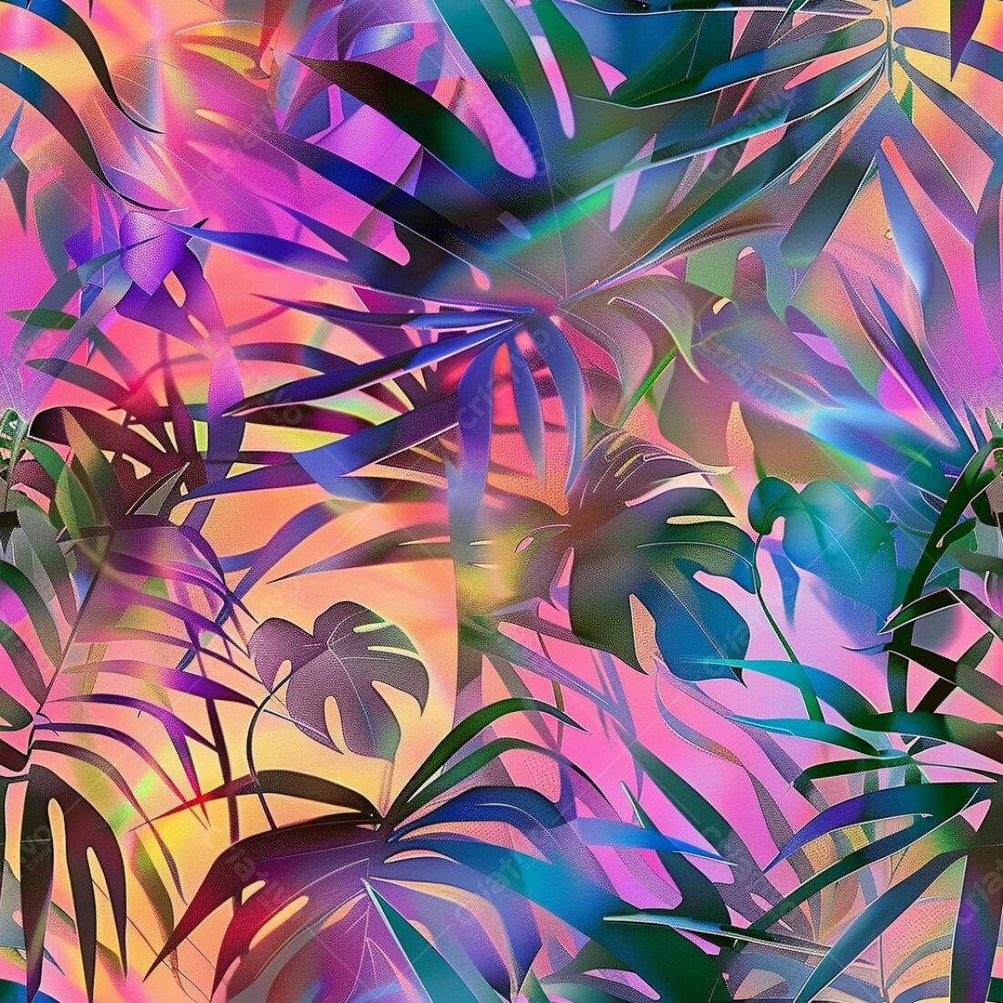 Textura Folhagem Tropical Neon para Fundo