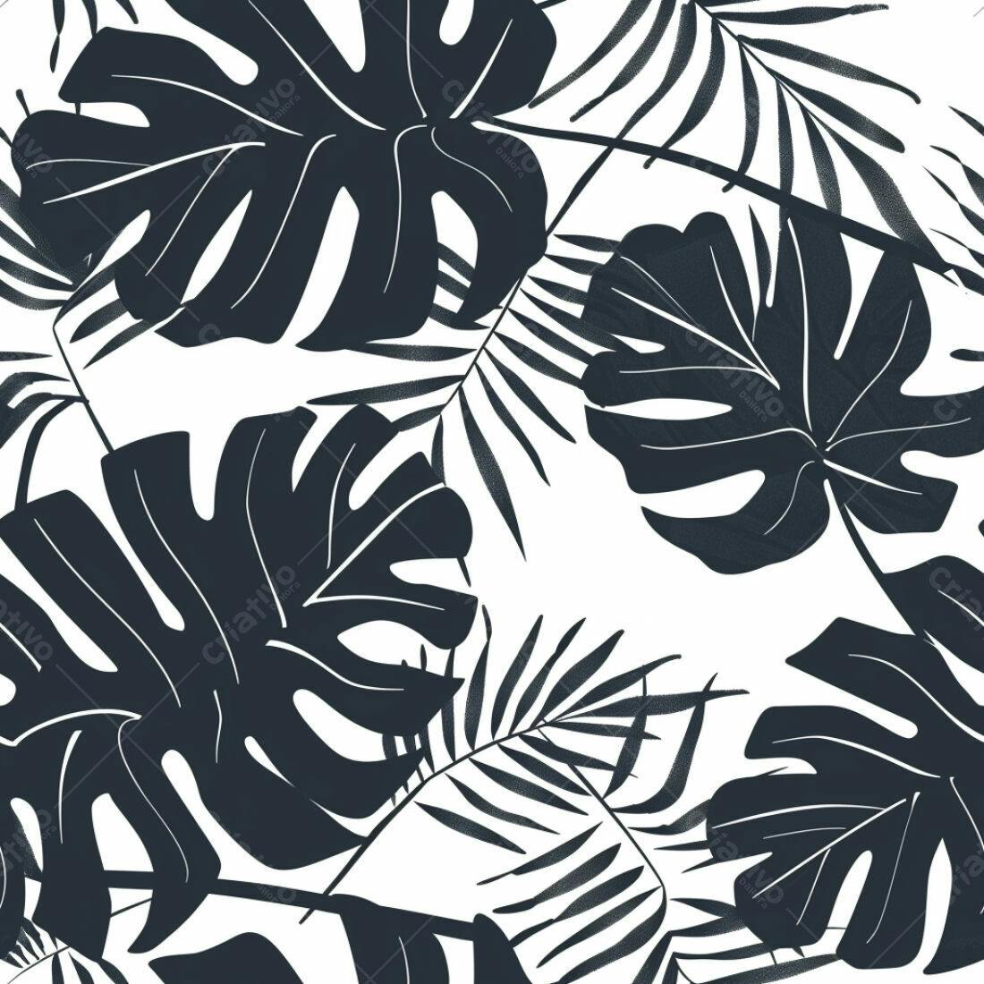 Textura Folhas Tropicais Monocromática para Fundo