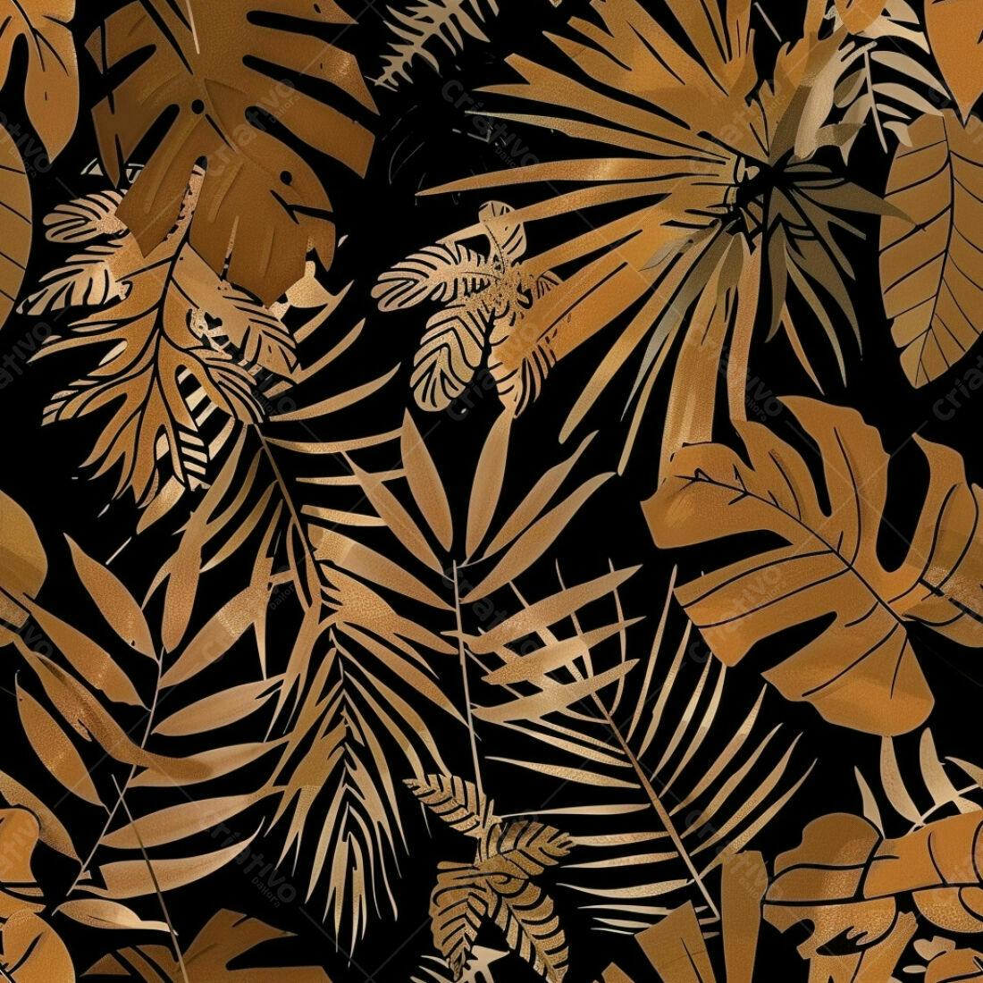 Textura Folhas Tropicais Douradas para Fundo