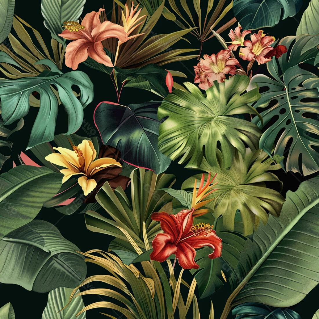 Textura floral tropical para papel de parede