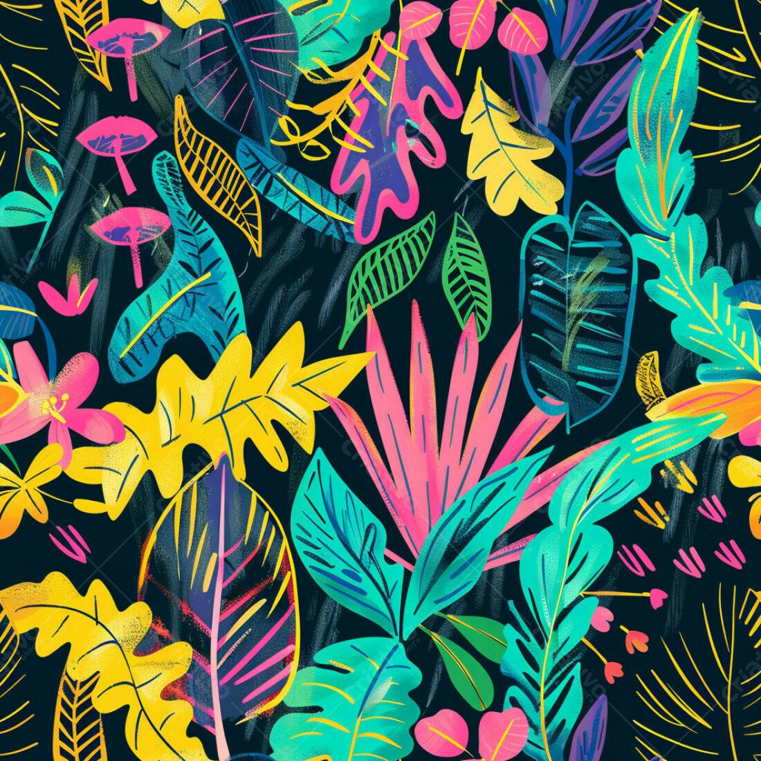 Textura Folhagem Tropical Vibrante para Fundo
