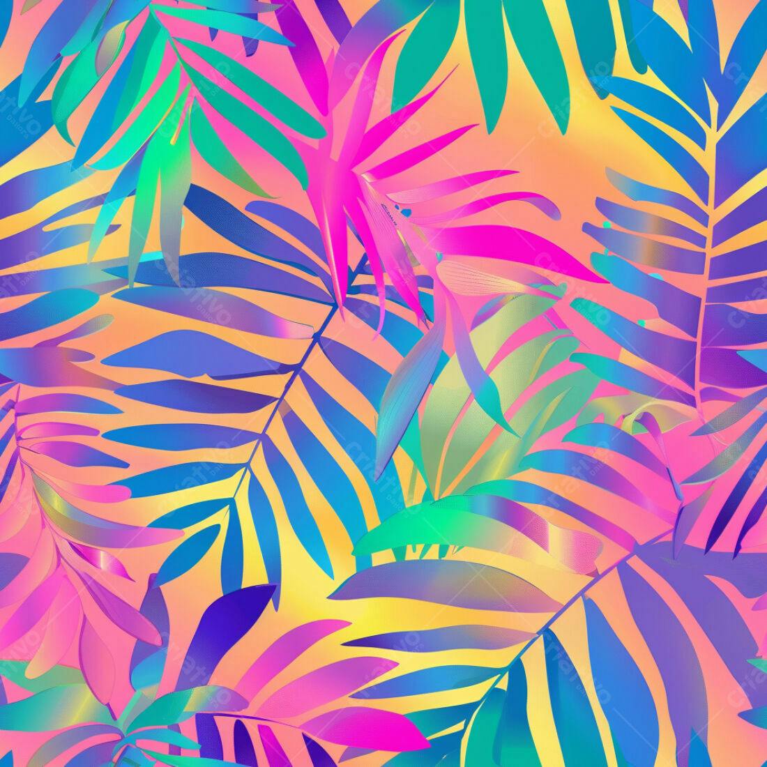Textura Folhagem Tropical Neon para Fundo