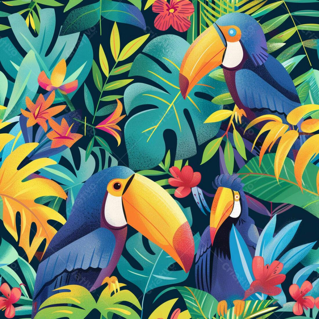 Textura Tucanos Tropicais para Papel de Parede