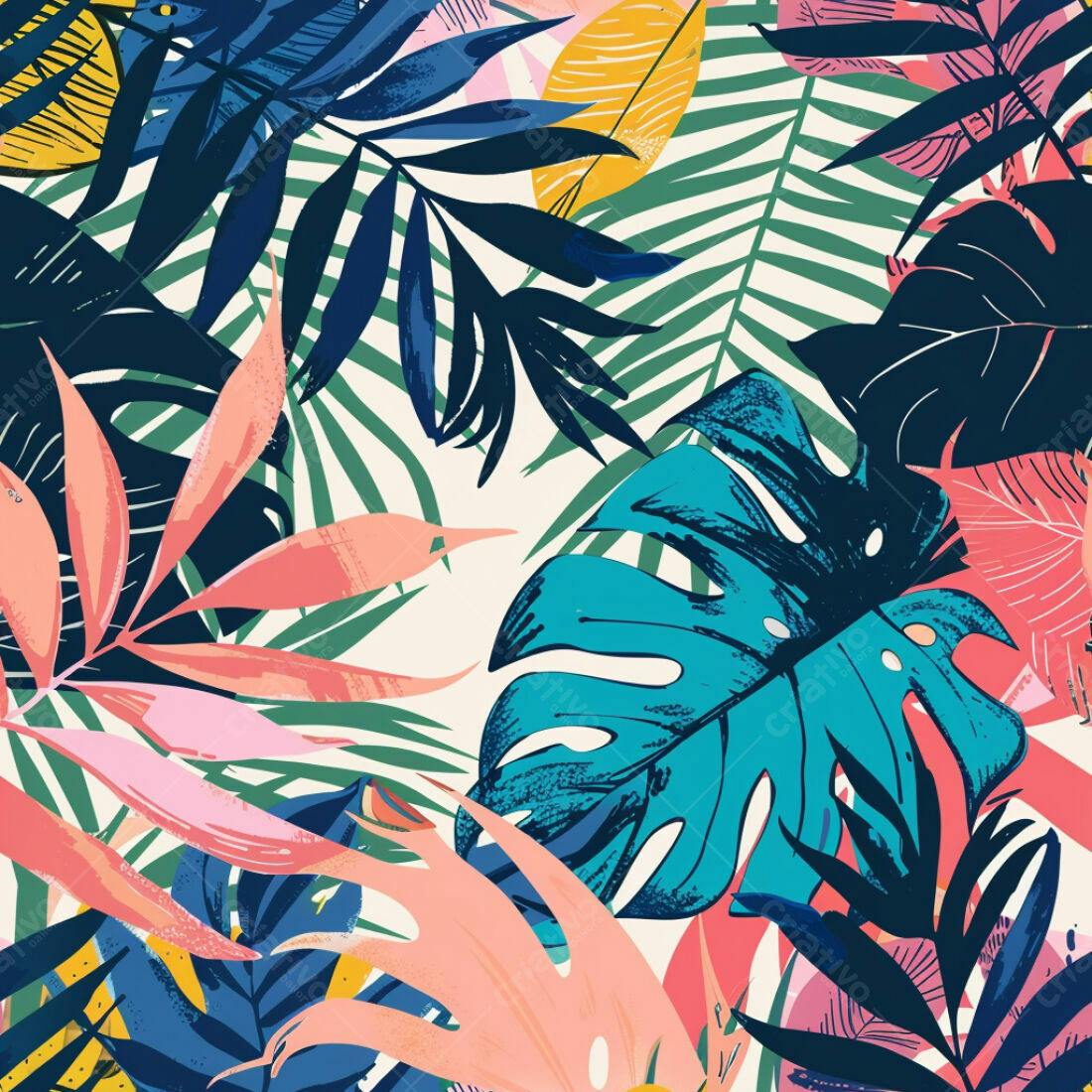Textura Folhas Tropicais Coloridas para Fundo