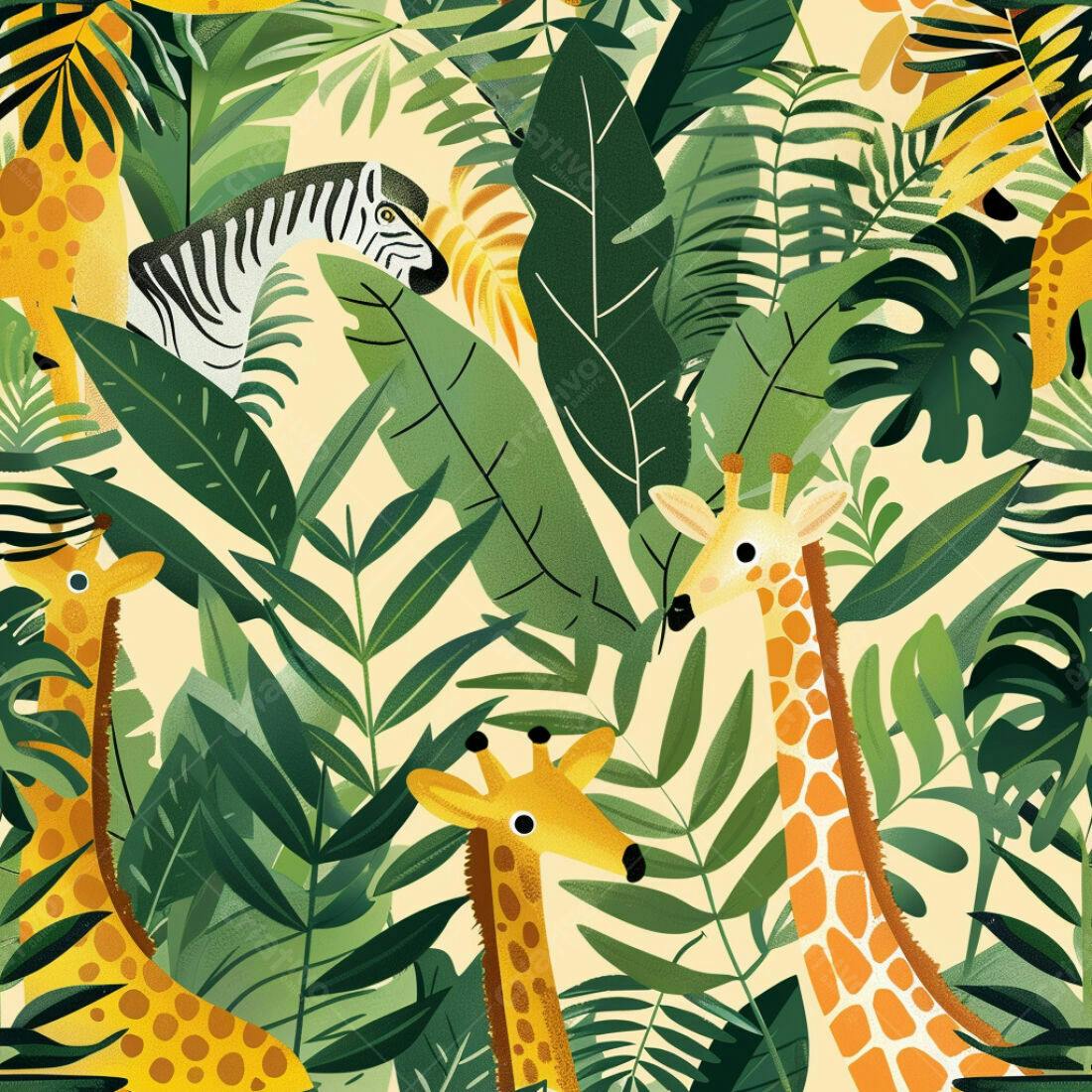 Textura Safari com Girafas e Zebra para Papel de Parede