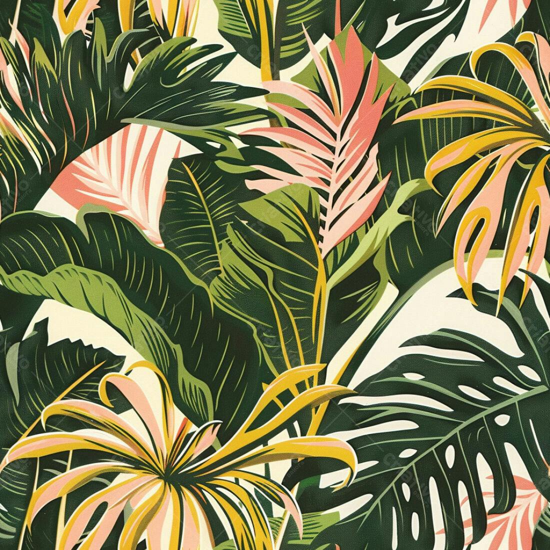 Textura Folhagem Tropical para Papel de Parede
