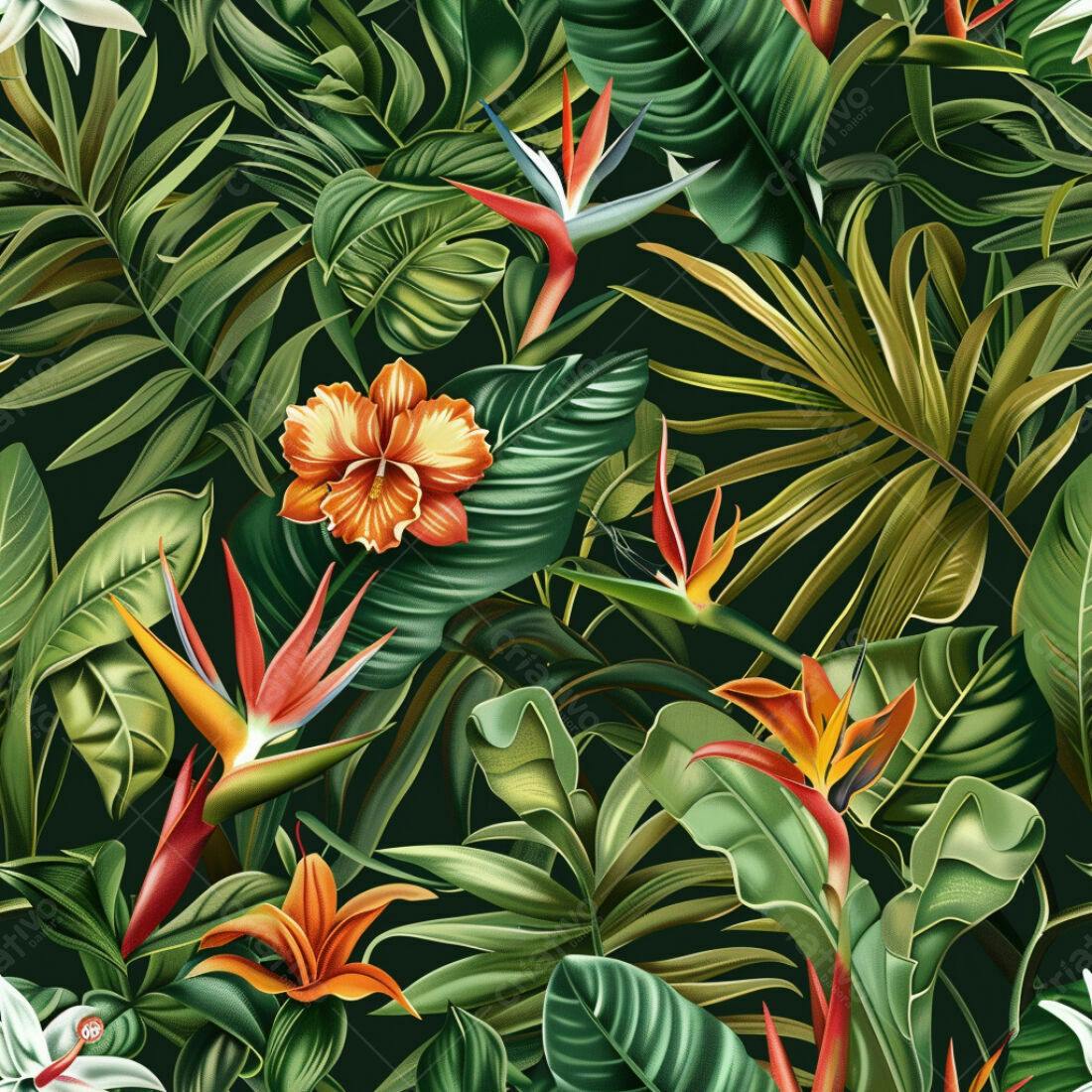 Textura Floral Tropical para Papel de Parede
