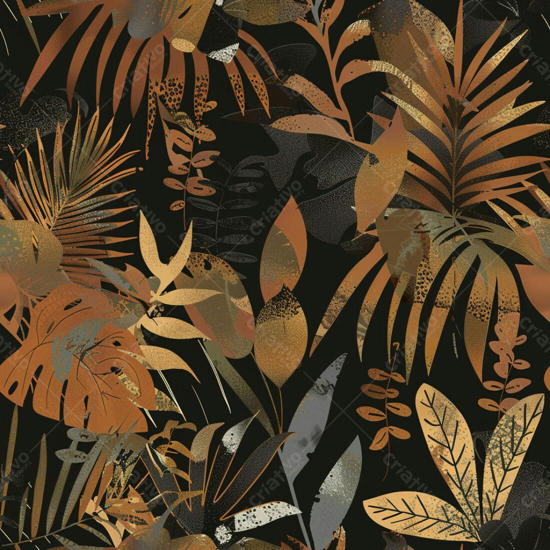 Textura Folhagem Tropical Dourada para Fundo