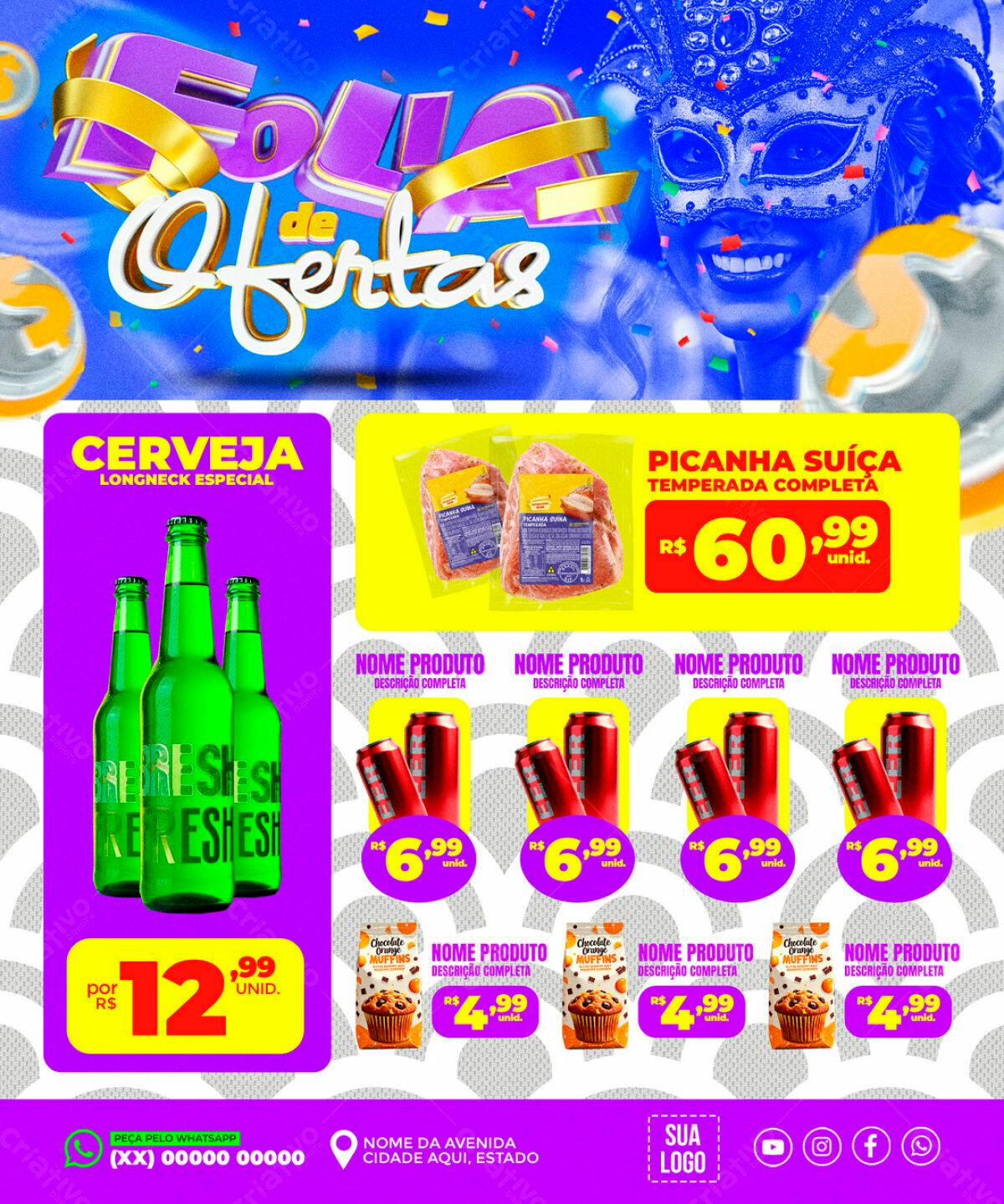 Flyer Folia de Ofertas Cerveja e Picanha PSD Editável