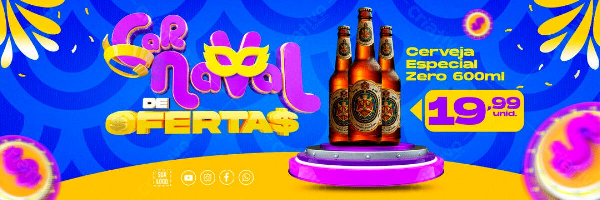 Banner Carnaval de Ofertas Cerveja PSD Editável