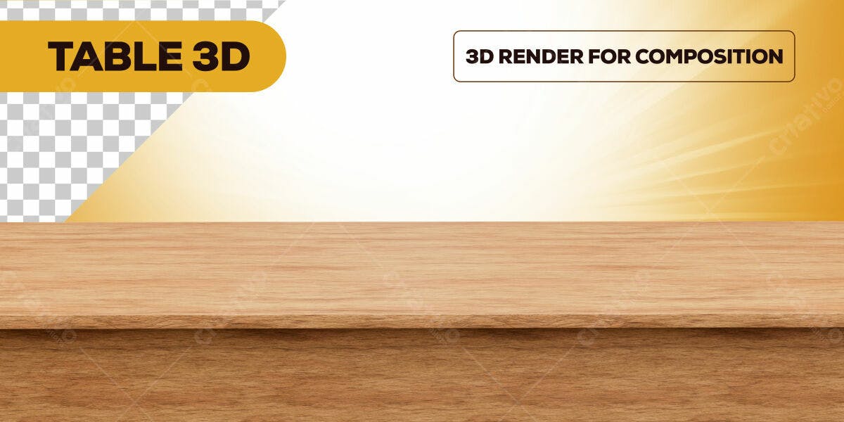 Mesa de Madeira 3D para Mockup PSD Editável