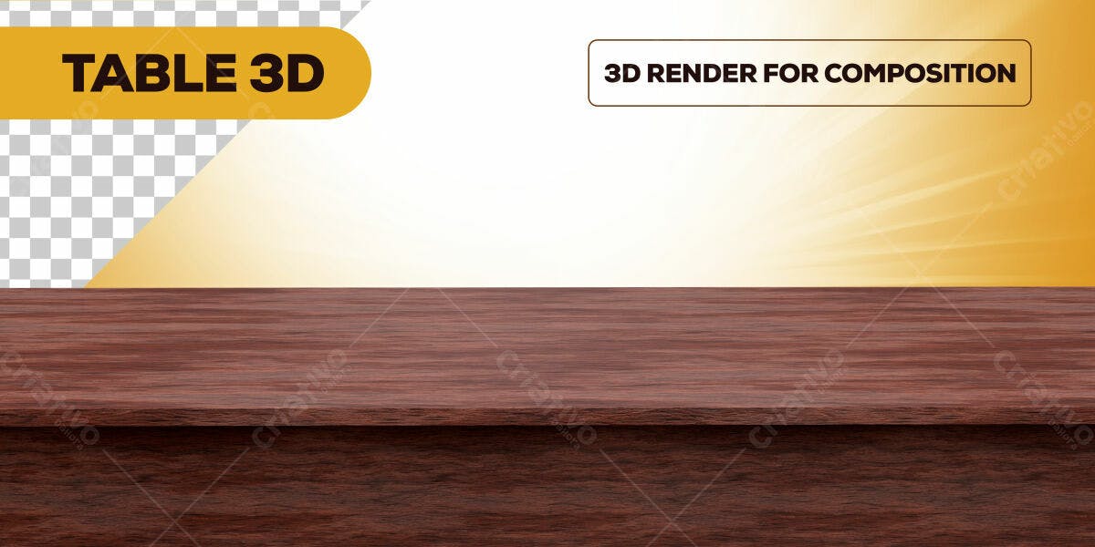 Mesa de Madeira 3D para Mockup PSD Editável