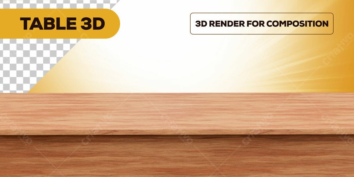 Mesa de Madeira 3D para Mockup PSD Editável