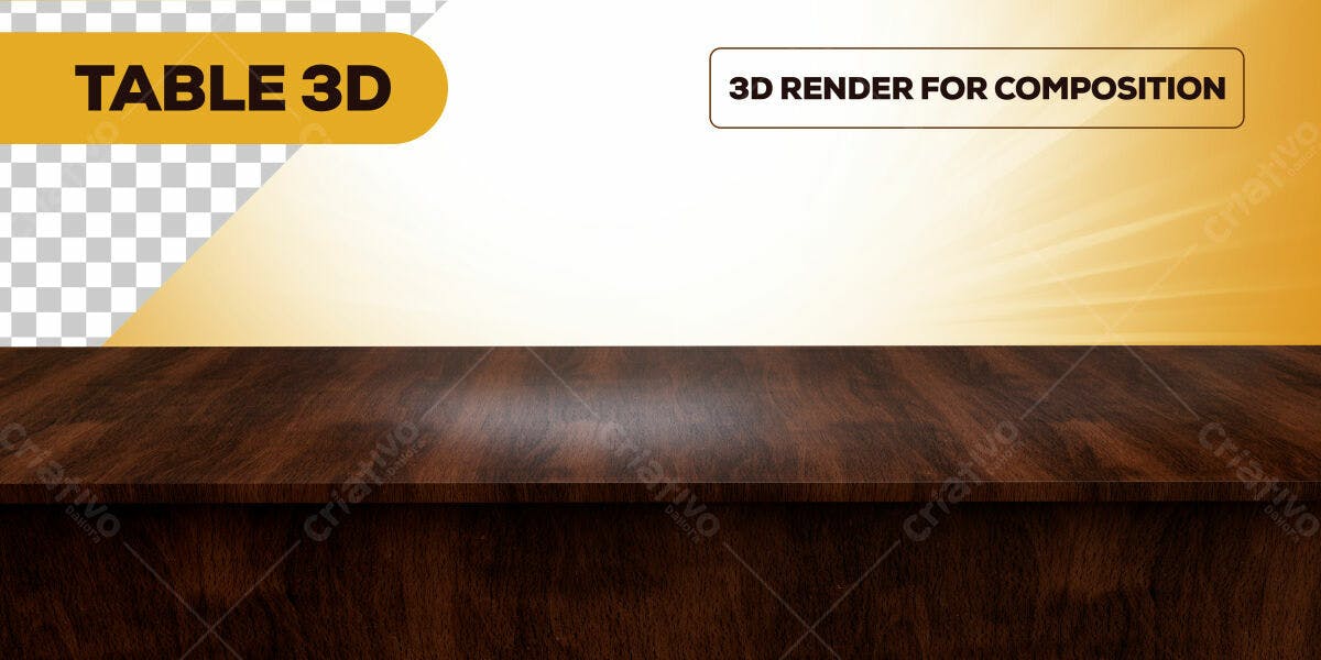 Mesa de Madeira 3D para Mockup PSD Editável