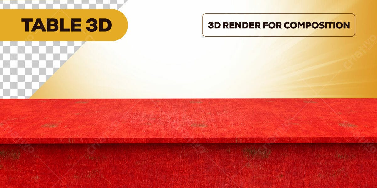 Mesa 3D em Vermelho para Mockup PSD Editável