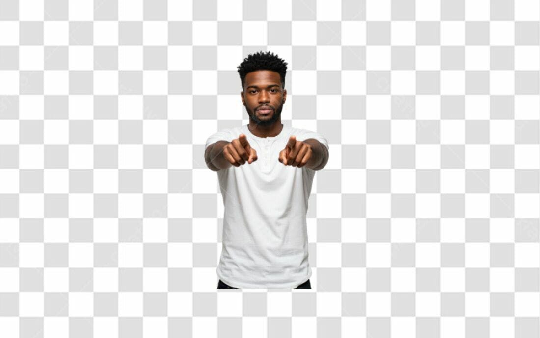 Imagem PNG homem negro apontando com fundo transparente