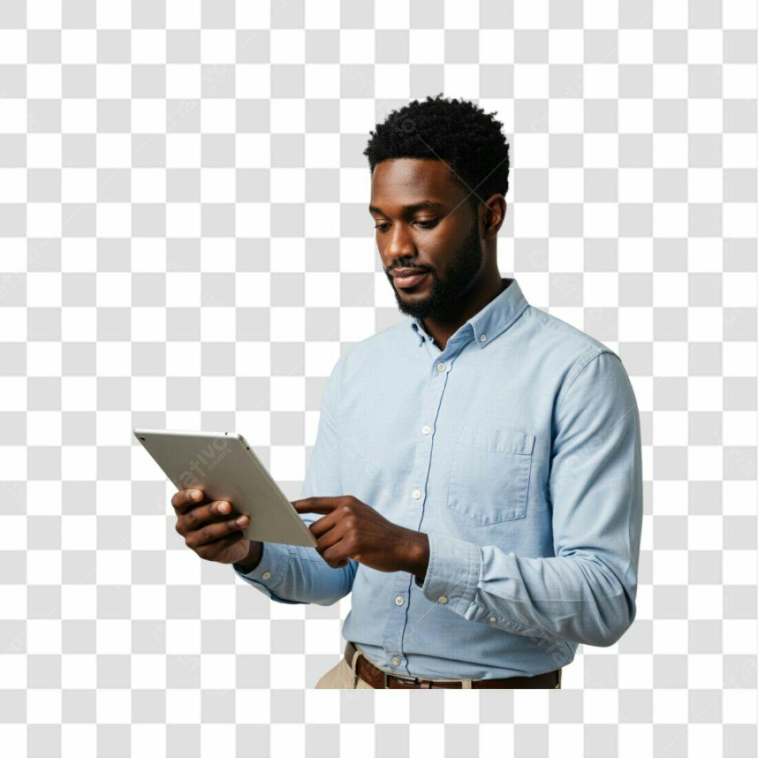 Imagem PNG homem usando tablet fundo transparente
