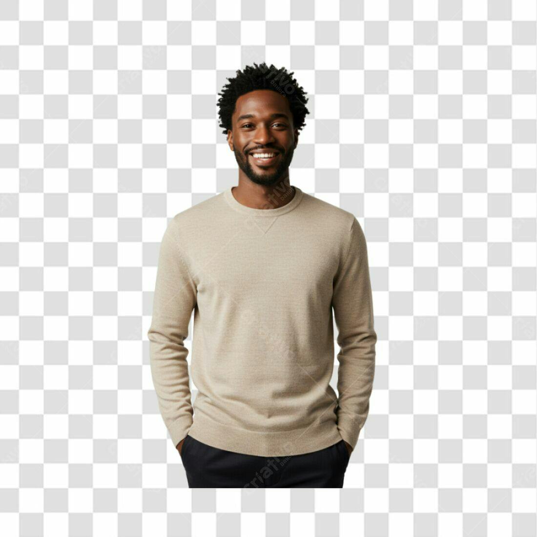 Imagem PNG homem negro camiseta bege fundo transparente