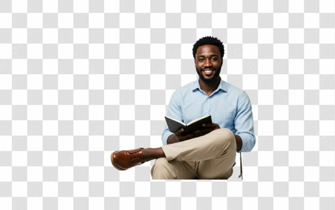 Imagem PNG Homem Negro lendo livro fundo transparente