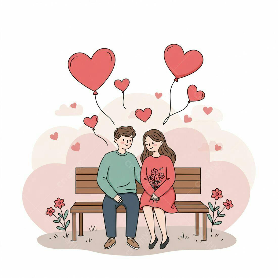 Casal apaixonado em banco de parque romântico