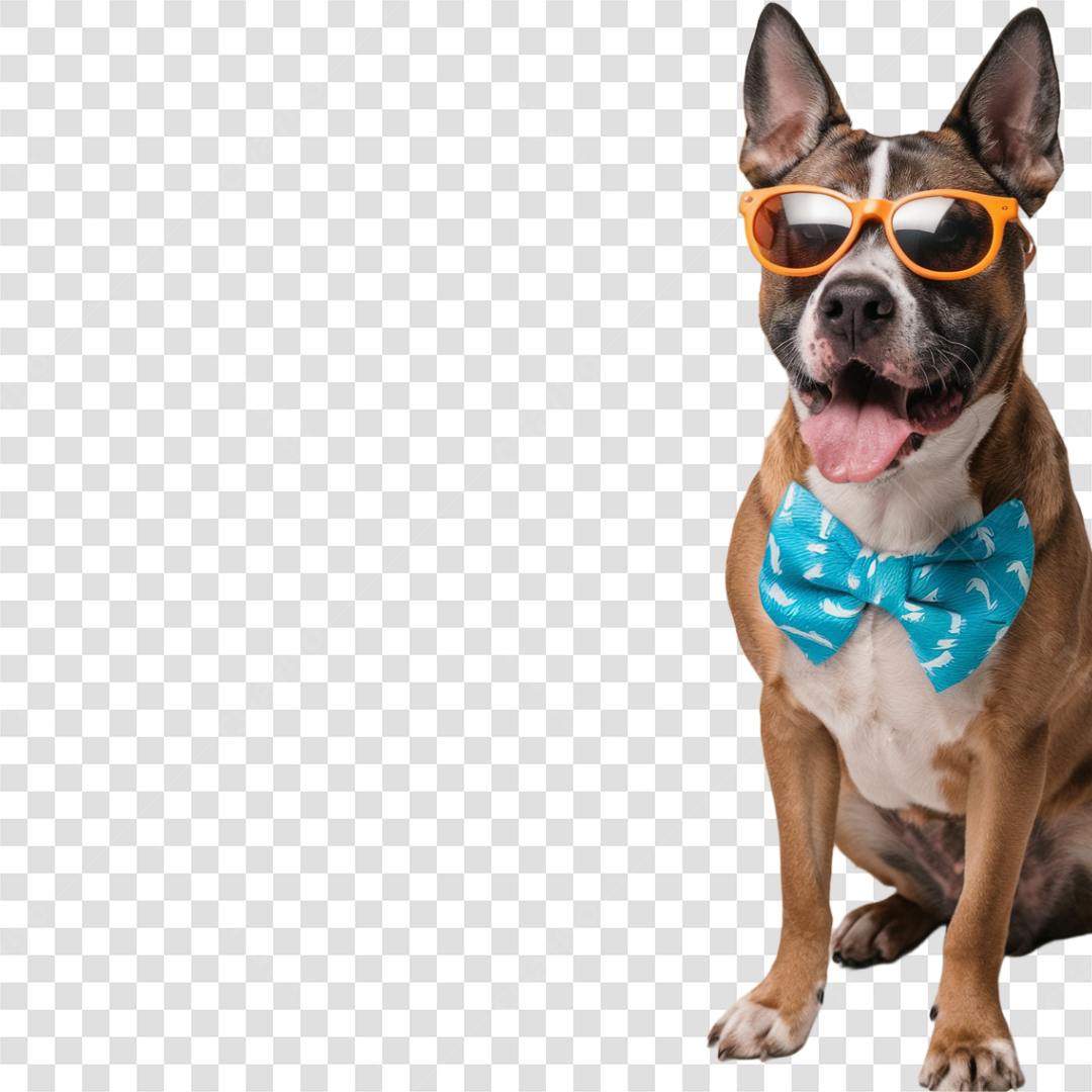 Cachorro estiloso com óculos e gravata borboleta