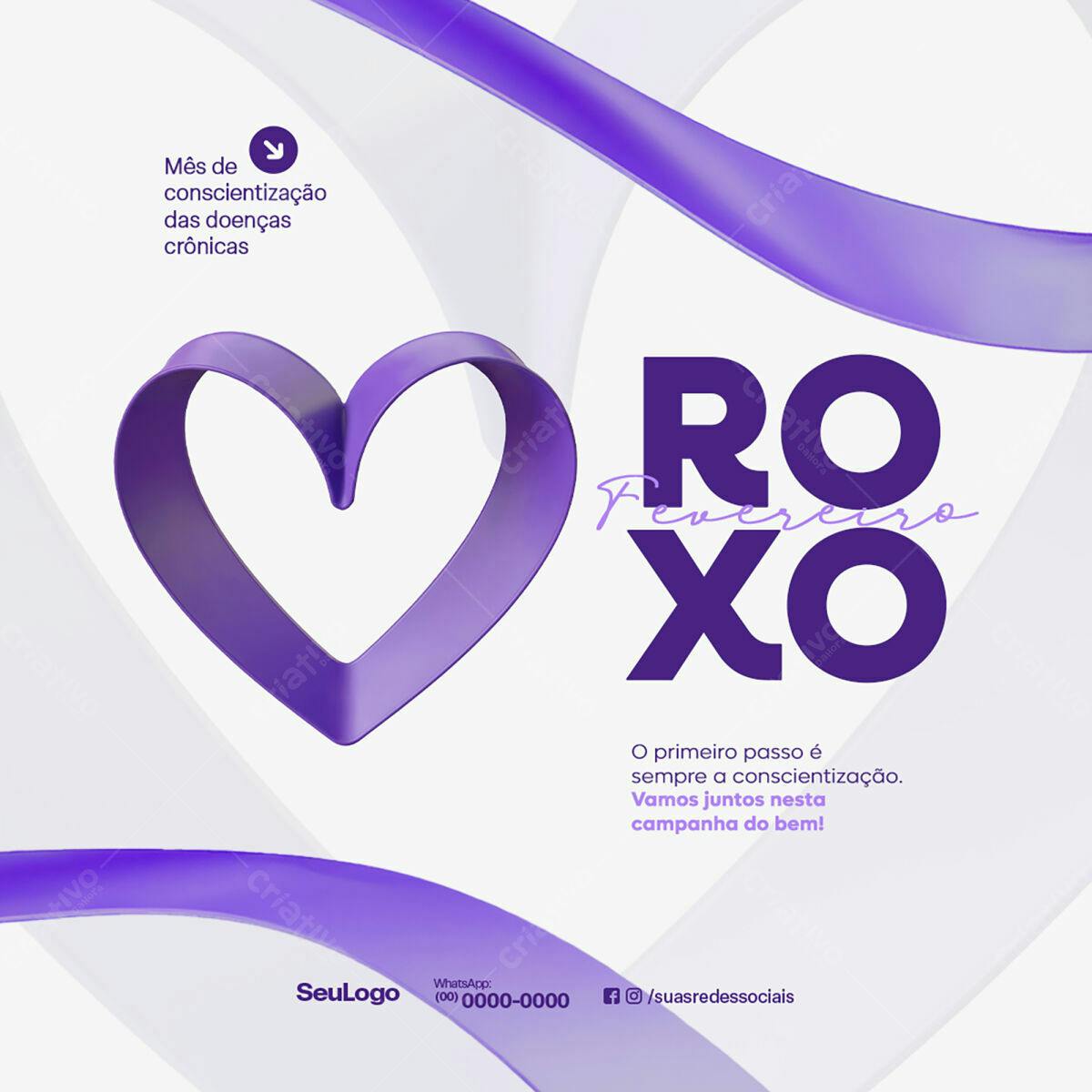 Flyer Fevereiro Roxo PSD Editável