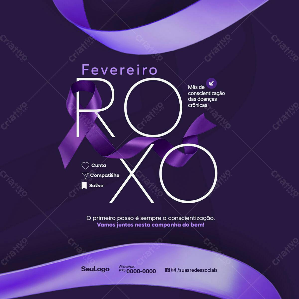 Flyer Fevereiro Roxo PSD Editável