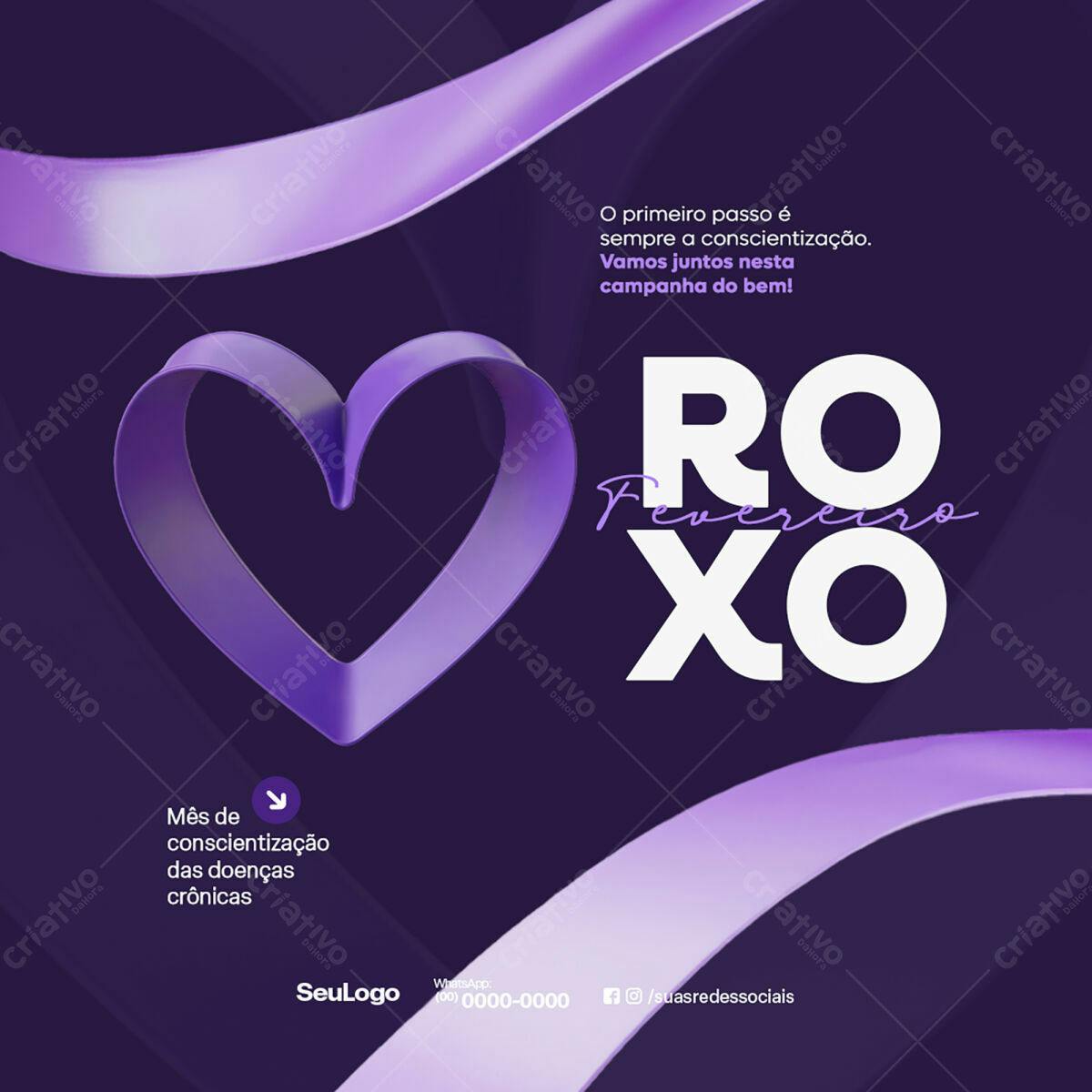 Flyer Fevereiro Roxo PSD Editável