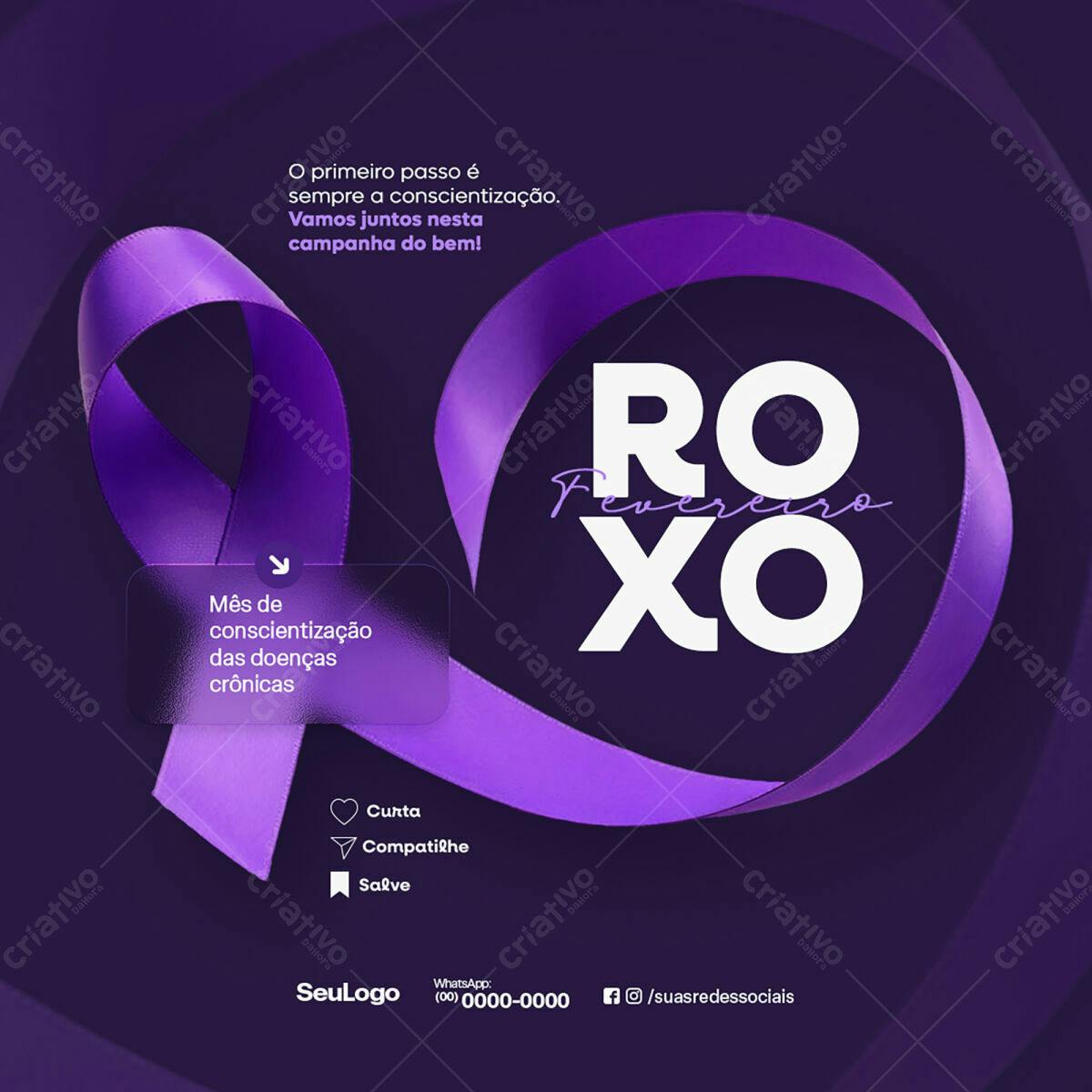 Post para Fevereiro Roxo PSD Editável